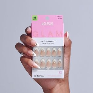KISS Glam 3D & Jeweled Luminous Styles Press-On Nails (Applause) Medium French T